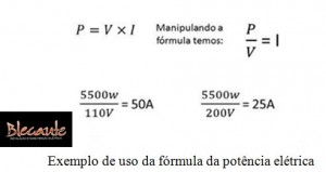 Exemplo de uso da fórmula da potência elétrica